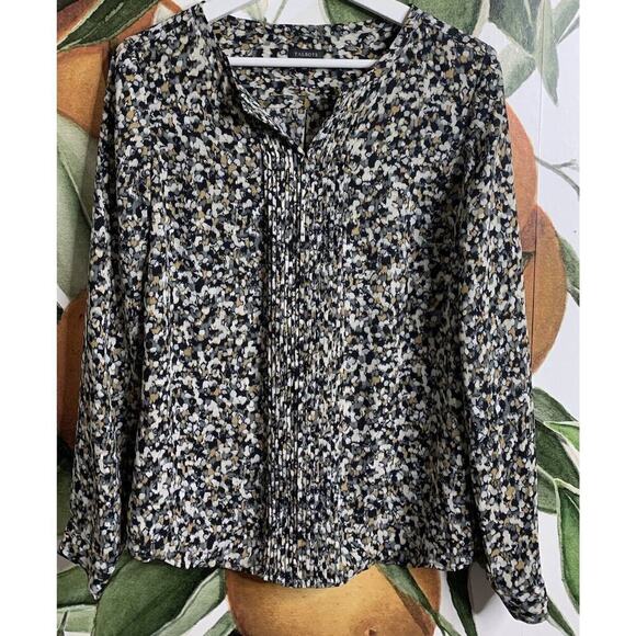 Talbots Small Printed Pleated Front Chiffon Long Sleeve Popover Blouse Top - Picture 1 of 6
